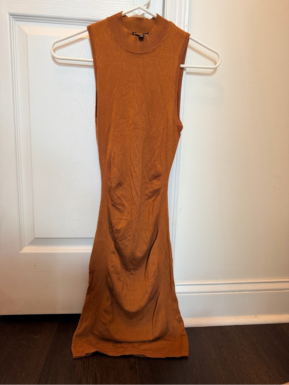 Express sleeveless Mock Neck Bodycon Dress in Rust